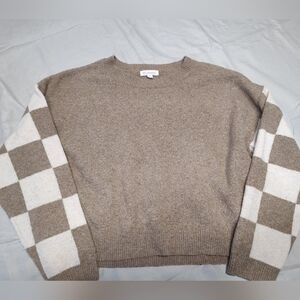Men's Beige Sweater with Checkered Sleeves